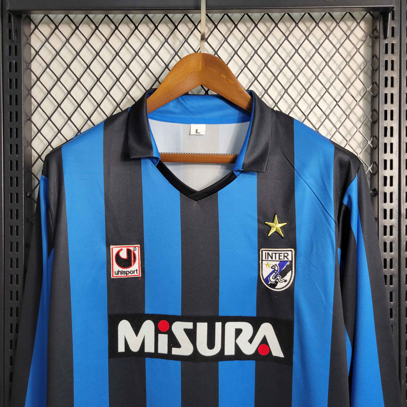 Camisa Manga Longa Inter de Milão Home 1988/90 - Uhisport Retrô Masculina - Azul/Preta