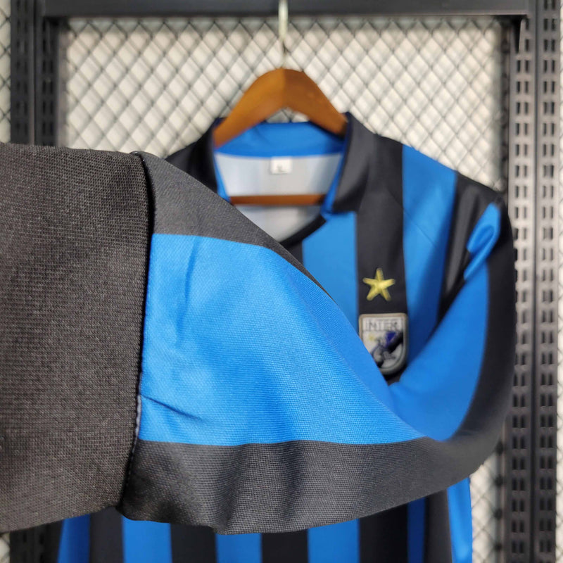 Camisa Manga Longa Inter de Milão Home 1988/90 - Uhisport Retrô Masculina - Azul/Preta