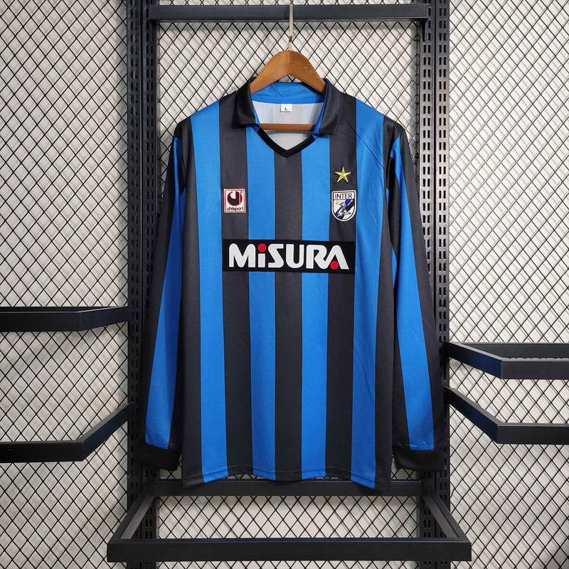Camisa Manga Longa Inter de Milão Home 1988/90 - Uhisport Retrô Masculina - Azul/Preta