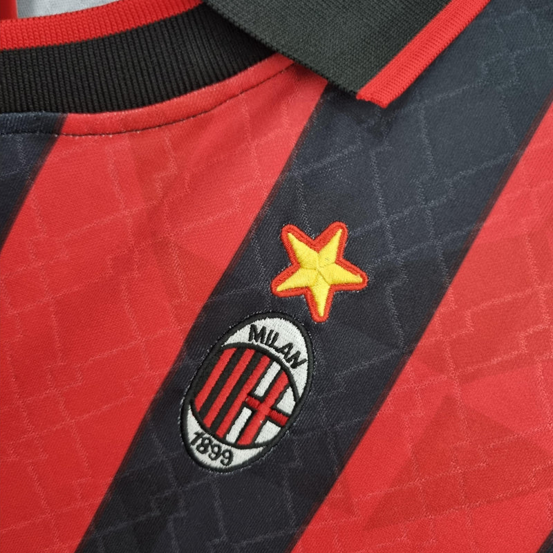 Camisa Milan Home 1995/96 - Lotto Retrô Masculina - Vermelha/Preta