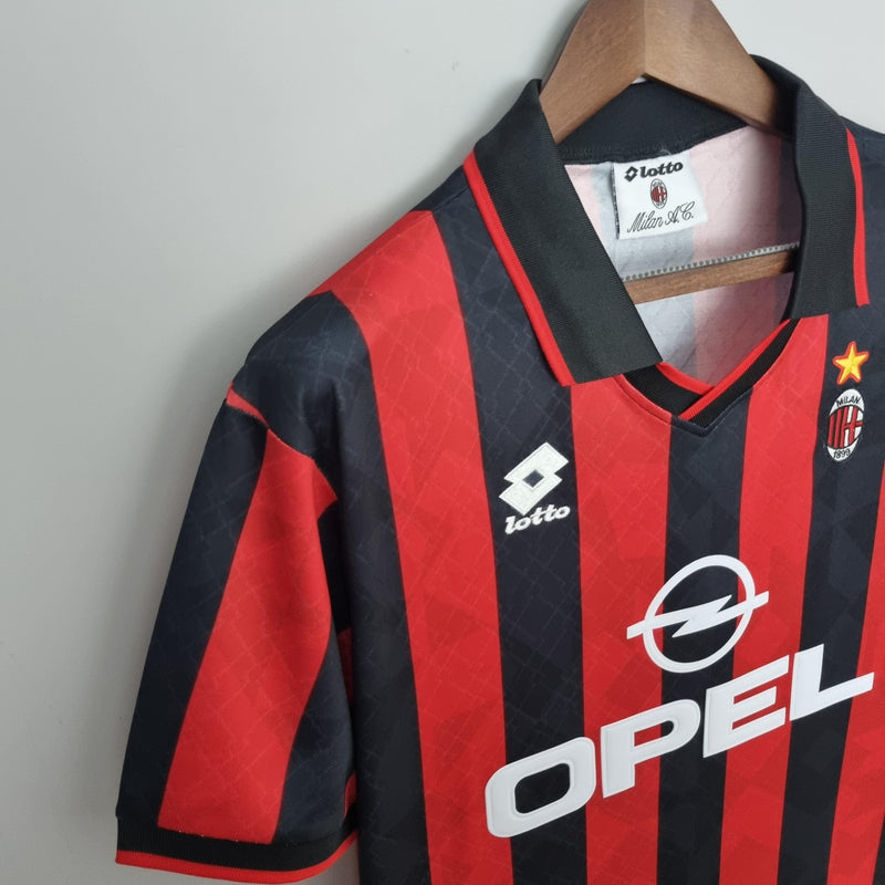 Camisa Milan Home 1995/96 - Lotto Retrô Masculina - Vermelha/Preta