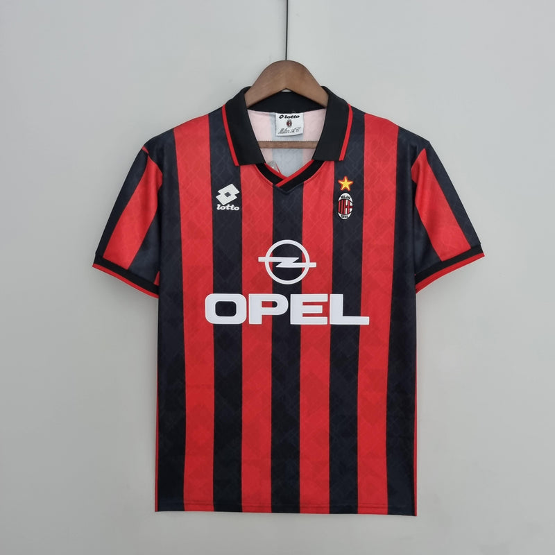 Camisa Milan Home 1995/96 - Lotto Retrô Masculina - Vermelha/Preta