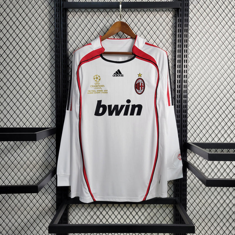 Camisa Manga Longa Milan Away 2006/07 - Adidas Retrô  Masculina - Branca/Vermelha