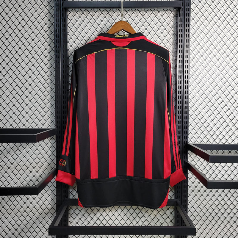 Camisa Manga Longa Milan Home 2006/07 - Adidas Retrô  Masculina - Vermelha/Preta