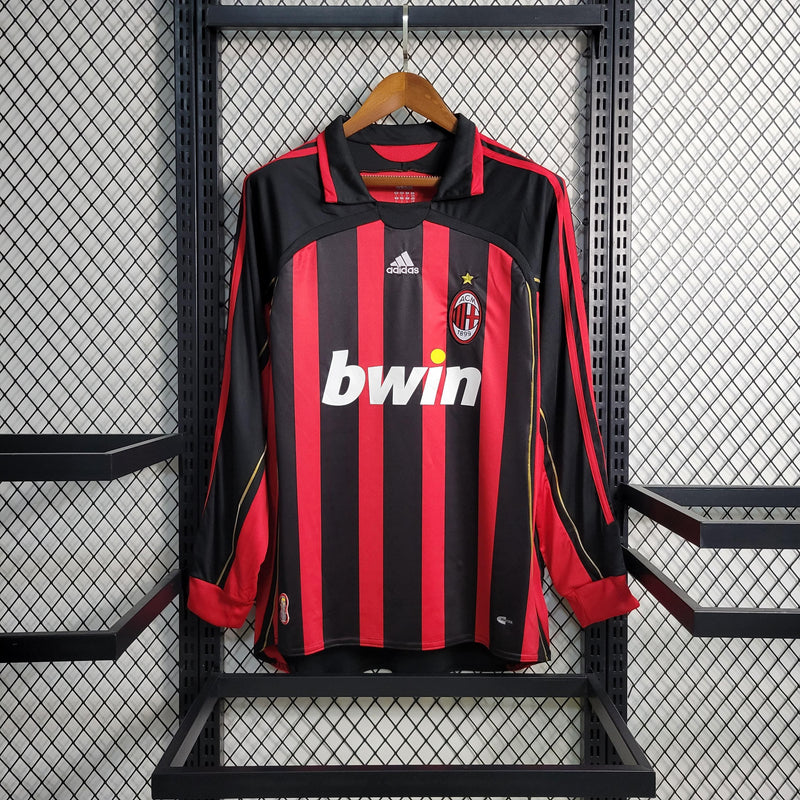 Camisa Manga Longa Milan Home 2006/07 - Adidas Retrô  Masculina - Vermelha/Preta