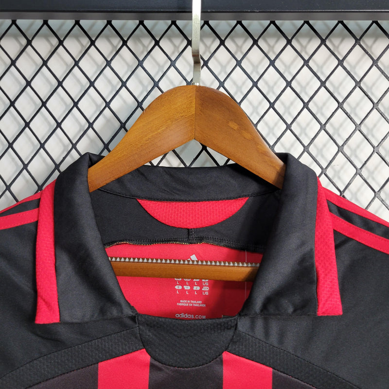 Camisa Manga Longa Milan Home 2006/07 - Adidas Retrô  Masculina - Vermelha/Preta