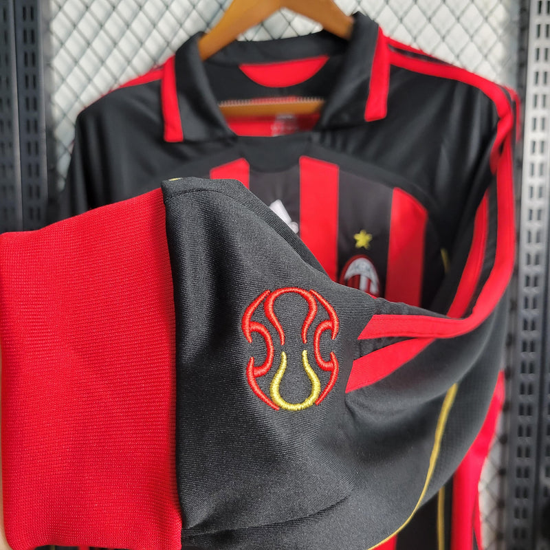 Camisa Manga Longa Milan Home 2006/07 - Adidas Retrô  Masculina - Vermelha/Preta