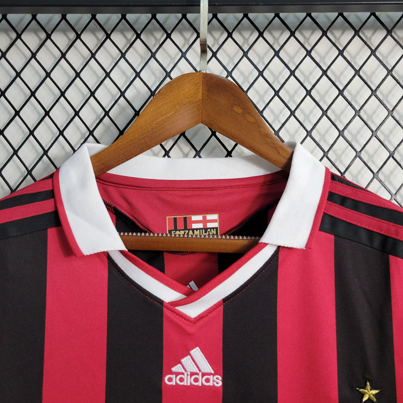 Camisa Manga Longa Milan Home 2009/10 - Adidas Retrô Masculina - Vermelha/Preta
