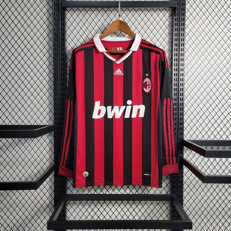 Camisa Manga Longa Milan Home 2009/10 - Adidas Retrô Masculina - Vermelha/Preta