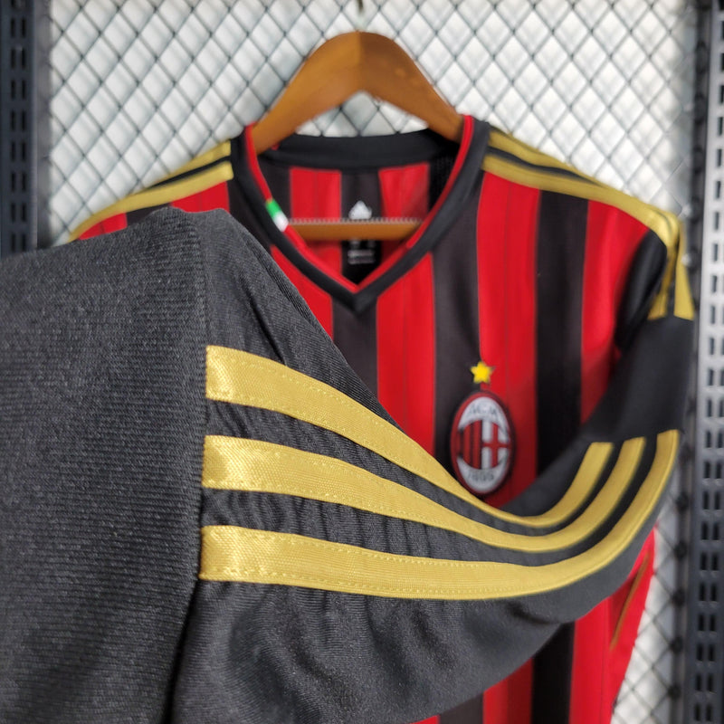 Camisa Manga Longa Milan Home 2013/14 - Adidas Retrô Masculina - Vermelha/Preta
