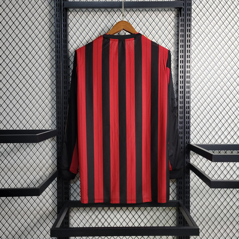 Camisa Manga Longa Milan Home 2013/14 - Adidas Retrô Masculina - Vermelha/Preta
