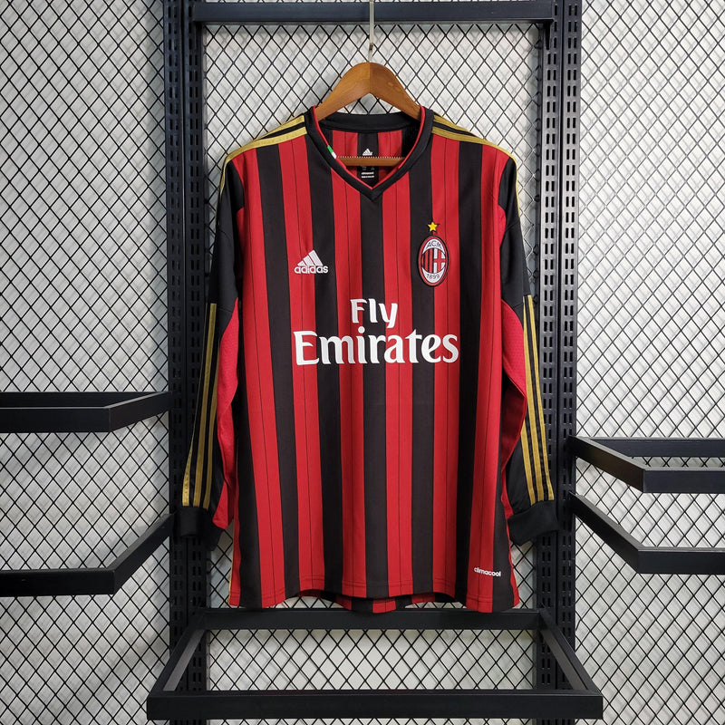 Camisa Manga Longa Milan Home 2013/14 - Adidas Retrô Masculina - Vermelha/Preta