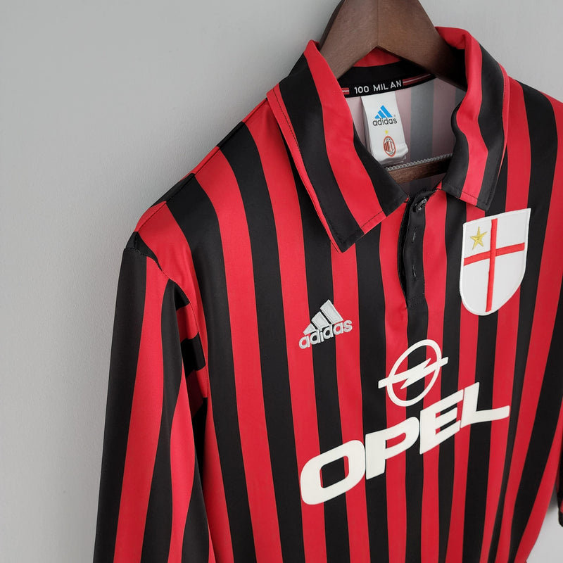 Camisa Manga Longa Milan Home 1999/00 - Adidas Retrô  Masculina - Vermelha/Preta