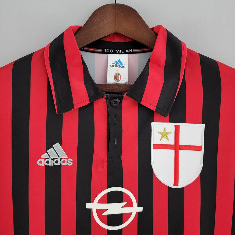 Camisa Manga Longa Milan Home 1999/00 - Adidas Retrô  Masculina - Vermelha/Preta