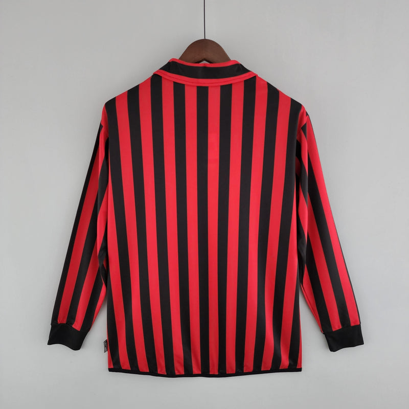 Camisa Manga Longa Milan Home 1999/00 - Adidas Retrô  Masculina - Vermelha/Preta