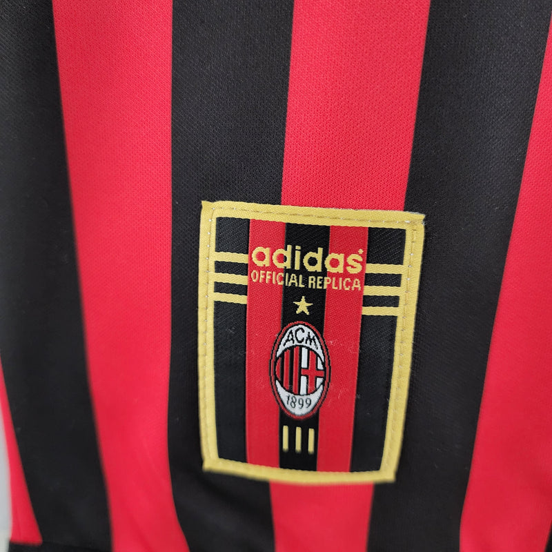 Camisa Manga Longa Milan Home 1999/00 - Adidas Retrô  Masculina - Vermelha/Preta